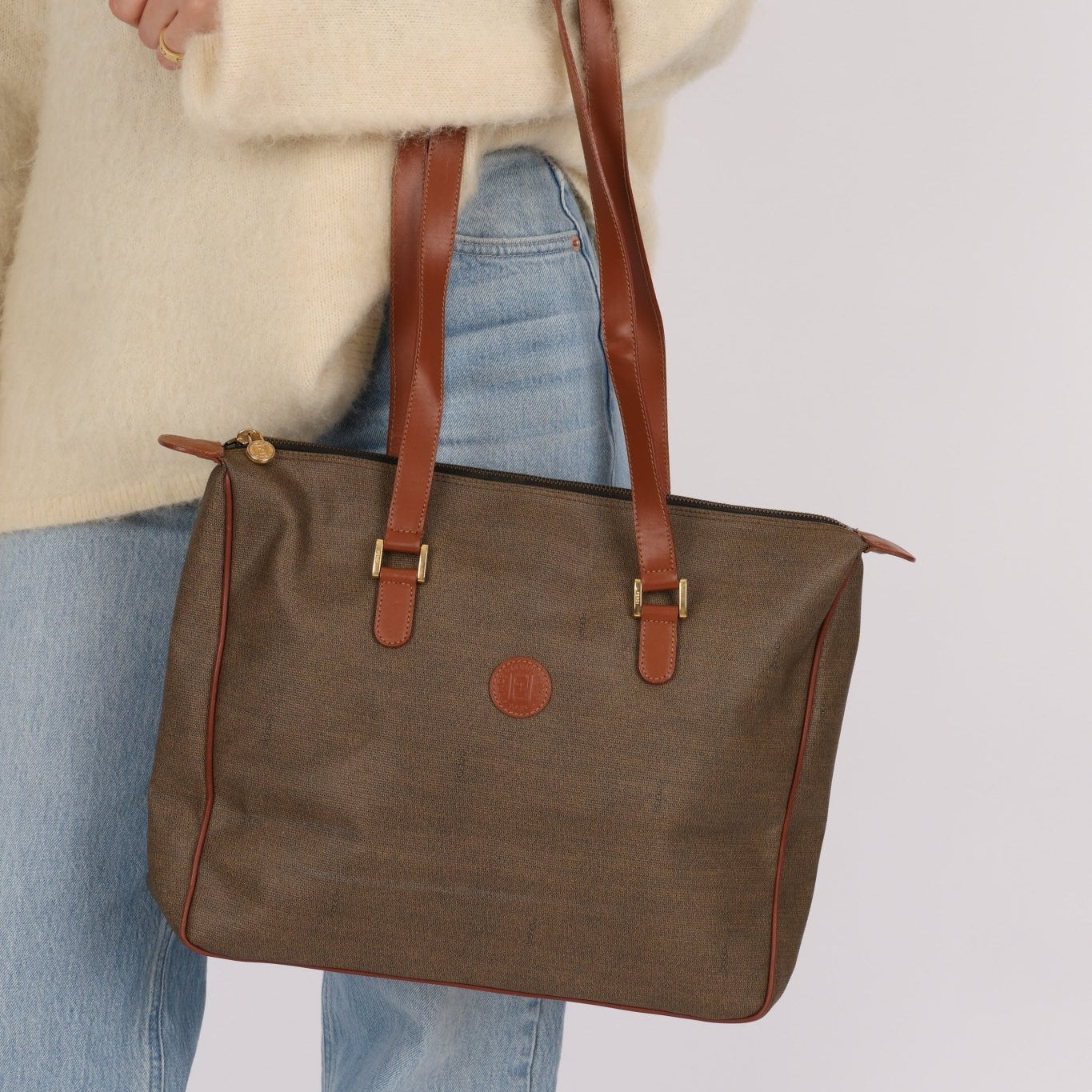 Fendi Brown Canvas Tote Bag - FashioNica