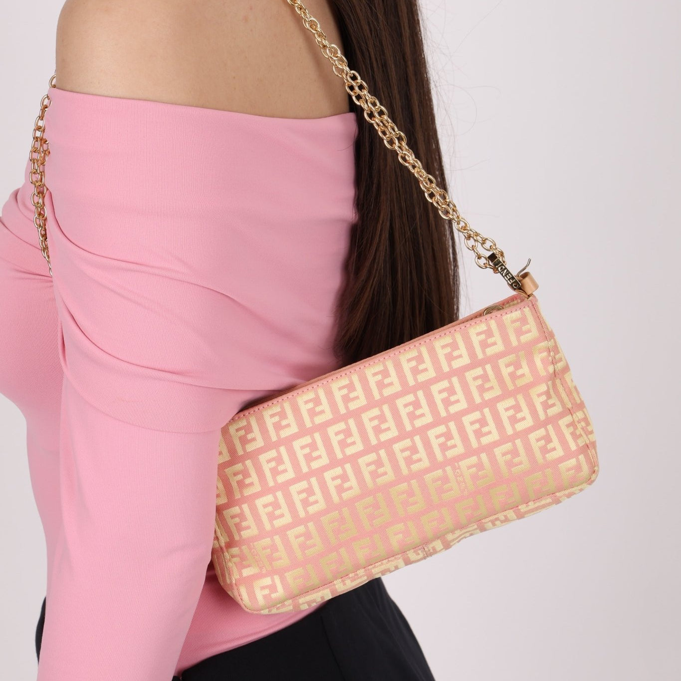Fendi Canvas Zucchino Pink Pochette - FashioNica