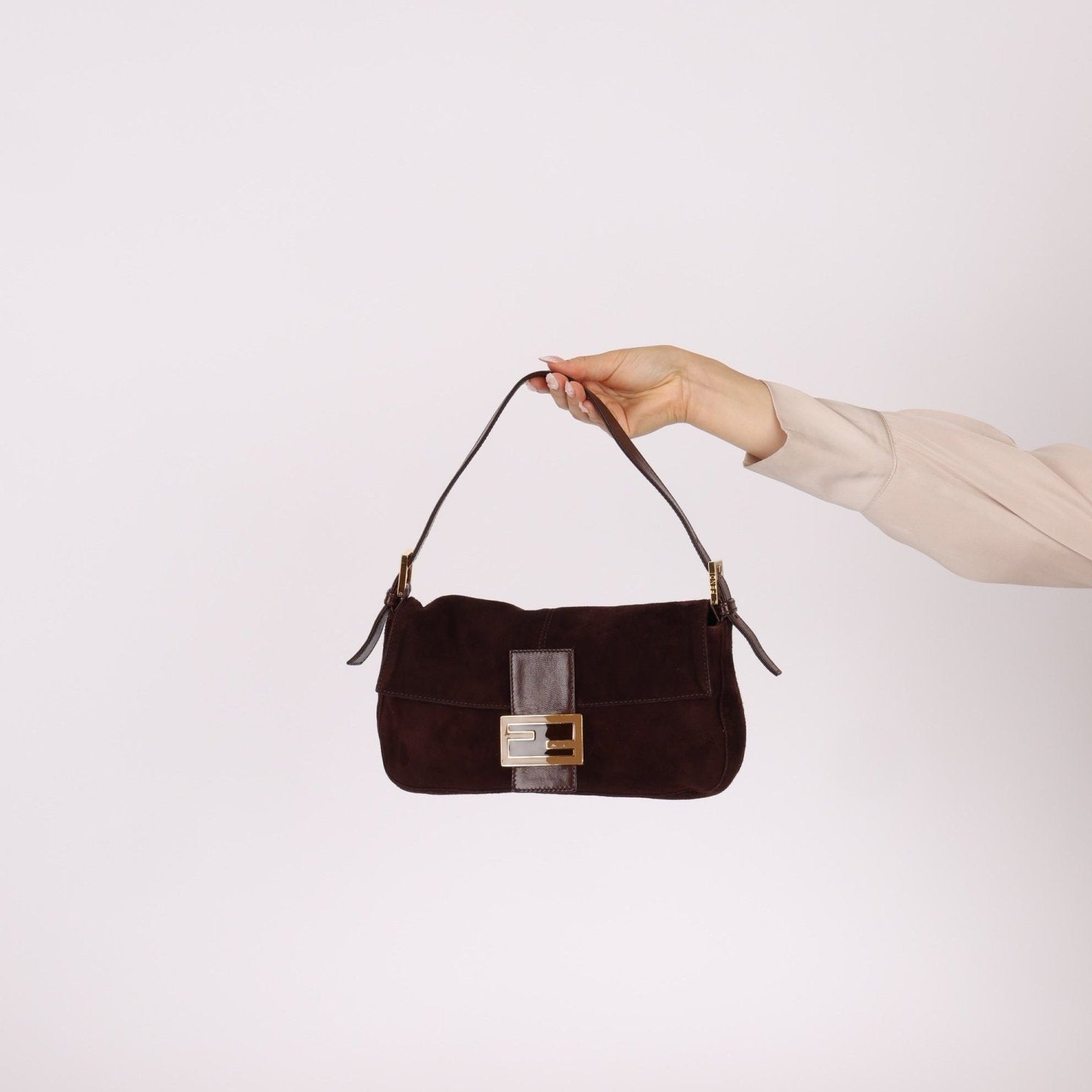 Fendi Chocolate Suede Baguette - FashioNica