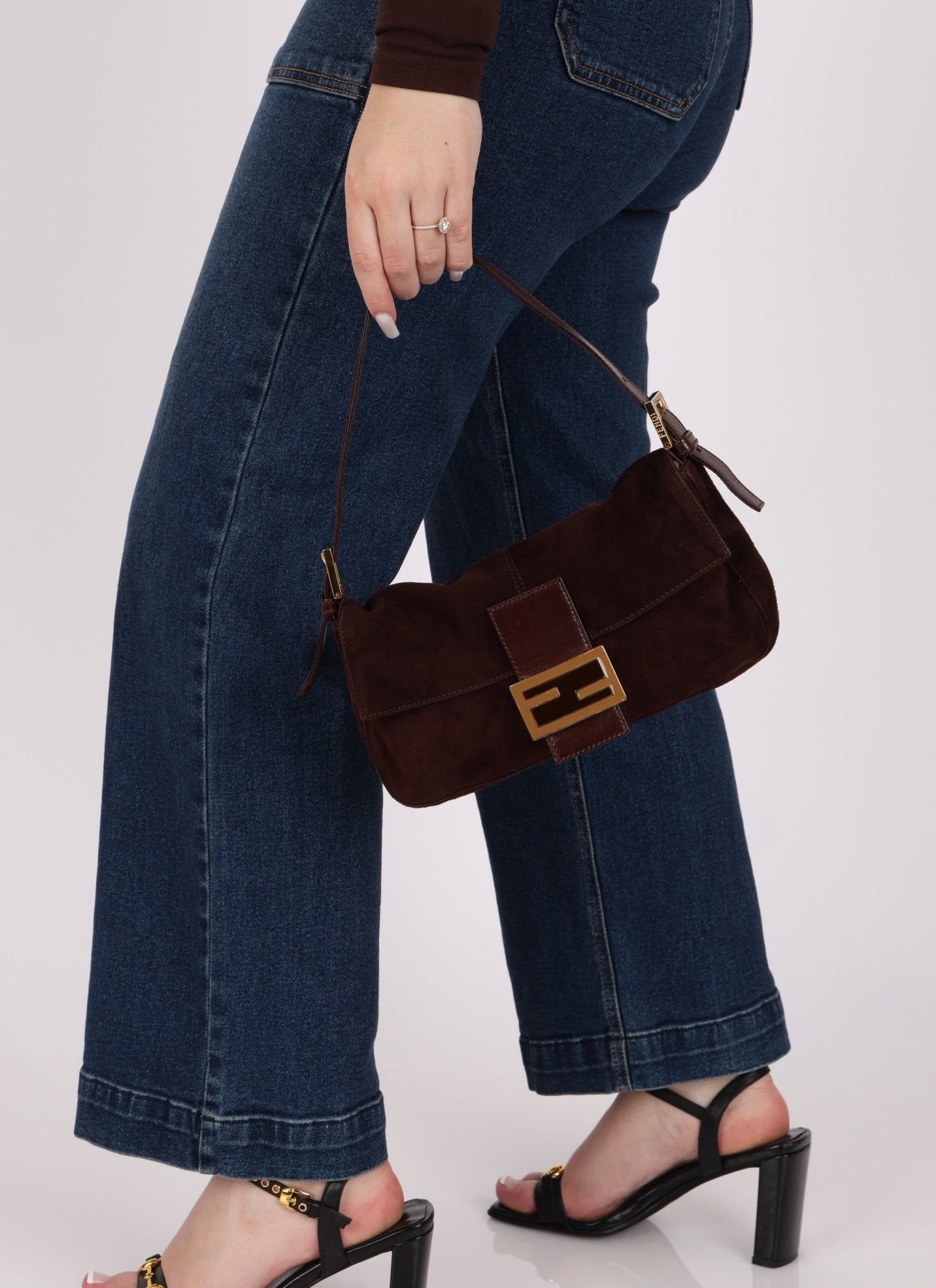 Fendi Chocolate Suede Baguette - FashioNica