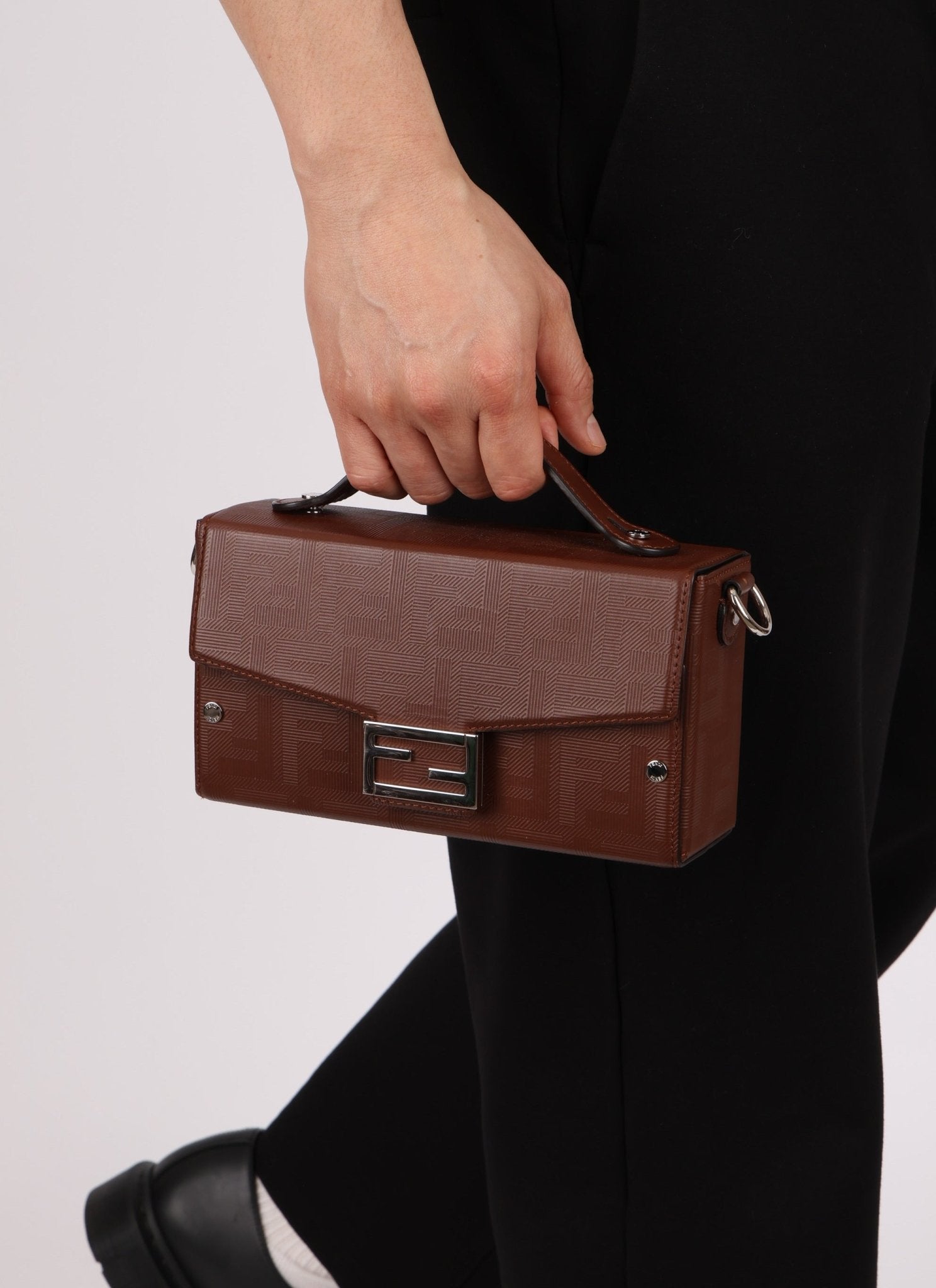 Fendi Chocolate Zucca Soft Trunk Baguette with Strap - FashioNica