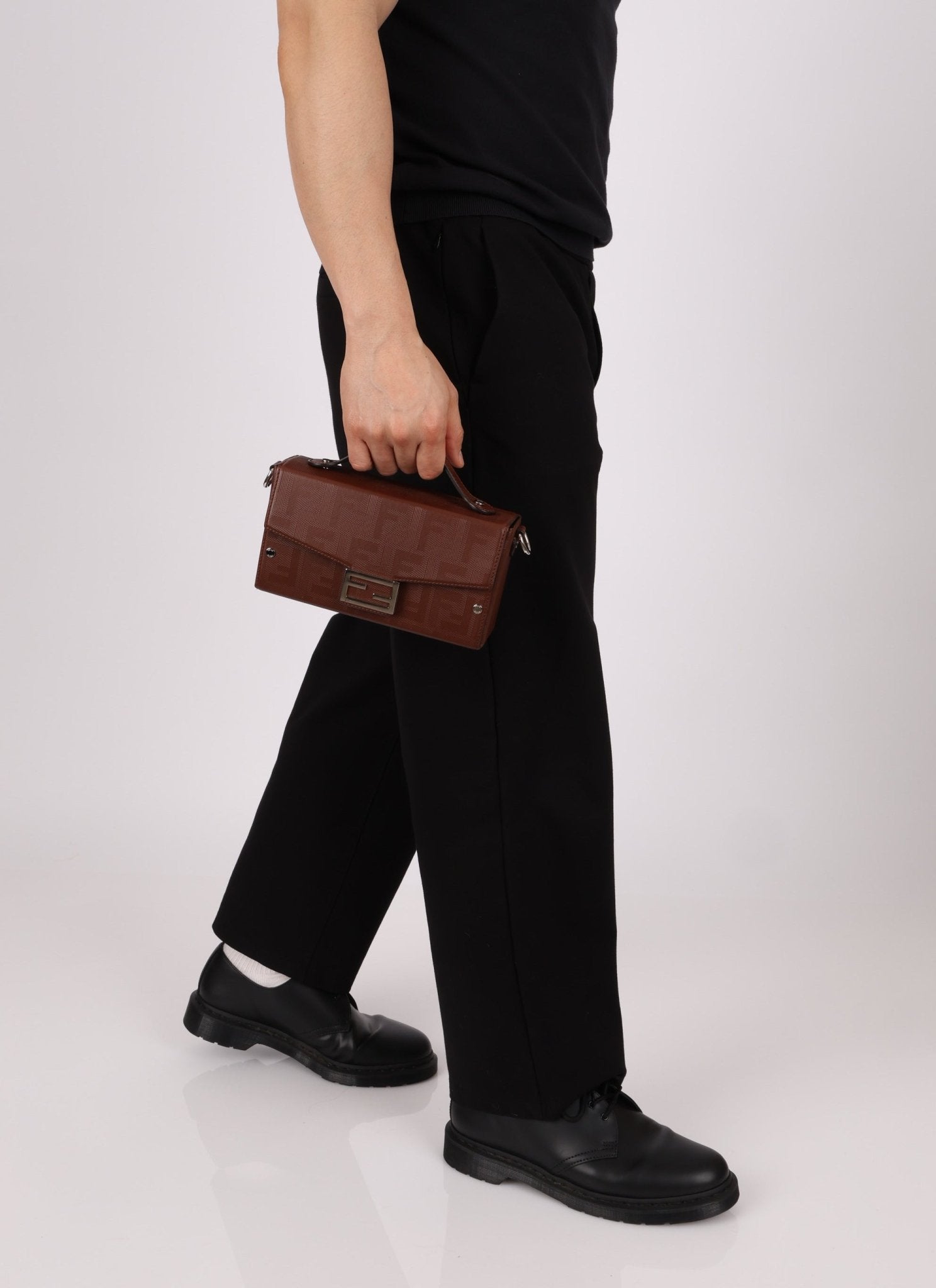 Fendi Chocolate Zucca Soft Trunk Baguette with Strap - FashioNica