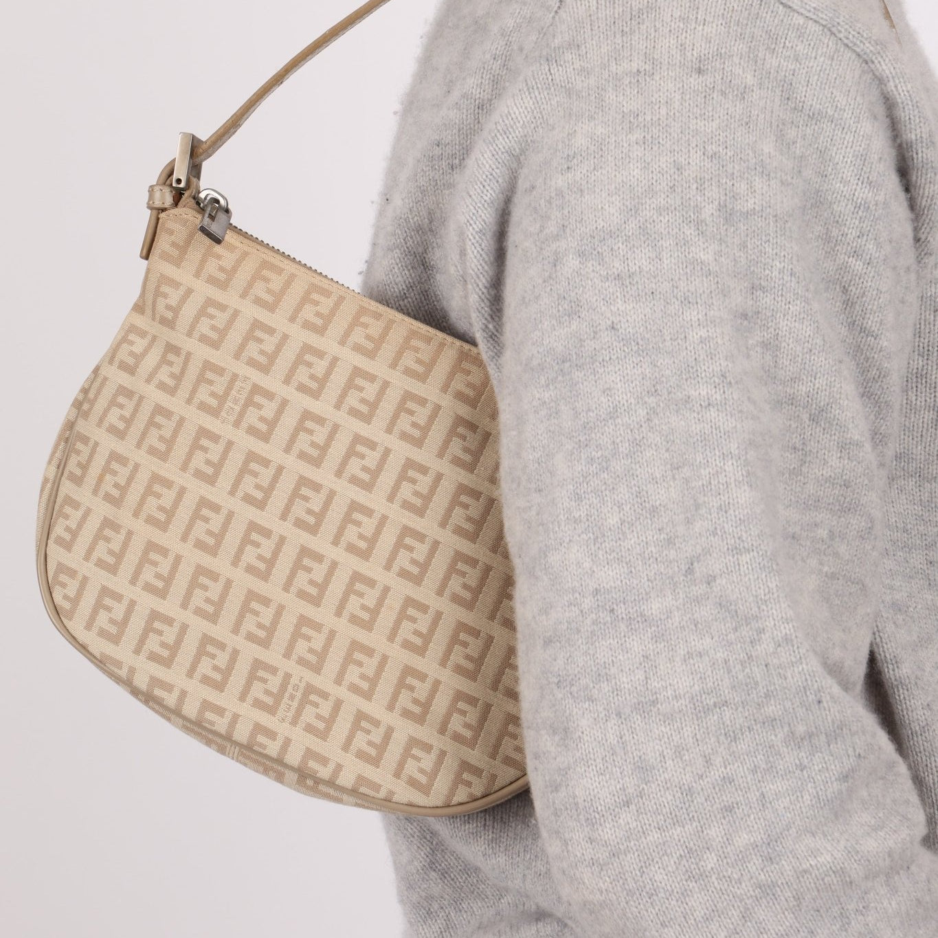 Fendi Cream Zucchino Mini Shoulder Pochette - FashioNica