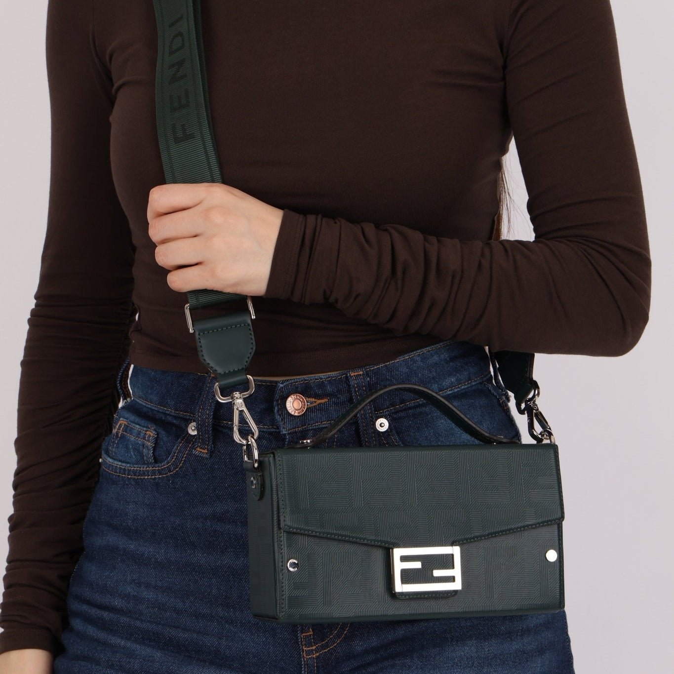 Fendi Dark Green Soft Trunk Baguette - FashioNica