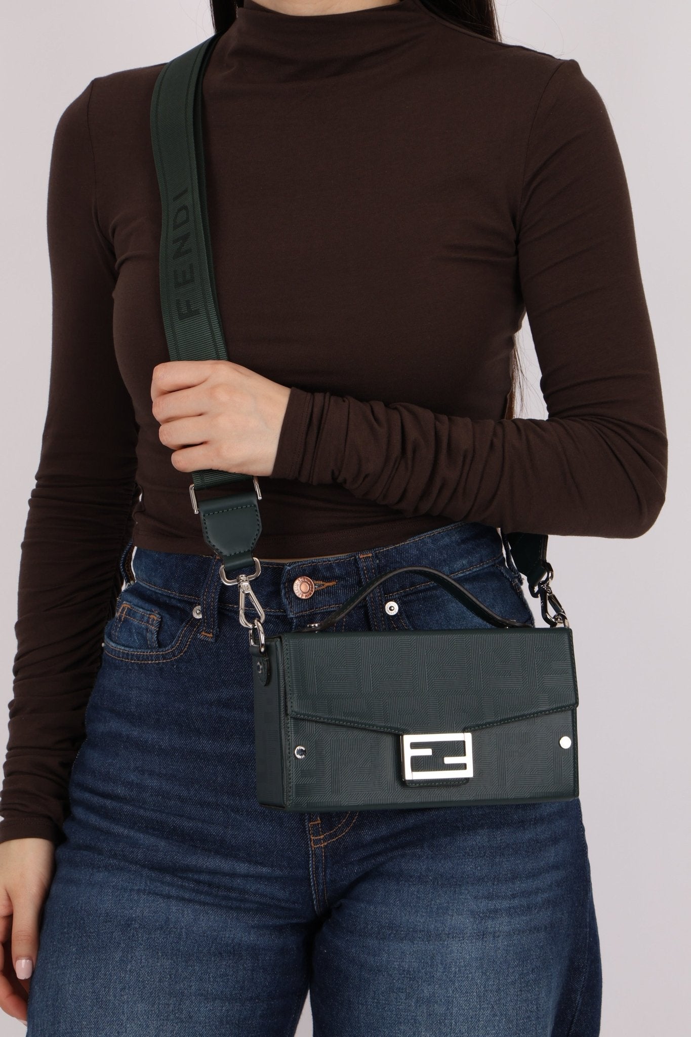 Fendi Dark Green Soft Trunk Baguette - FashioNica