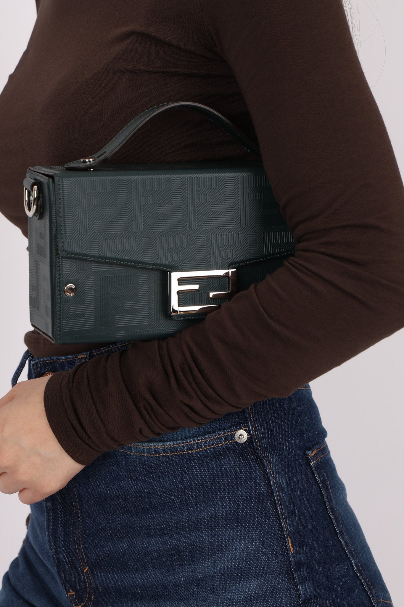 Fendi Dark Green Soft Trunk Baguette - FashioNica