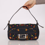 Fendi Denim Floral Beaded Baguette - FashioNica