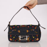 Fendi Denim Floral Beaded Baguette - FashioNica