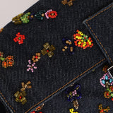 Fendi Denim Floral Beaded Baguette - FashioNica