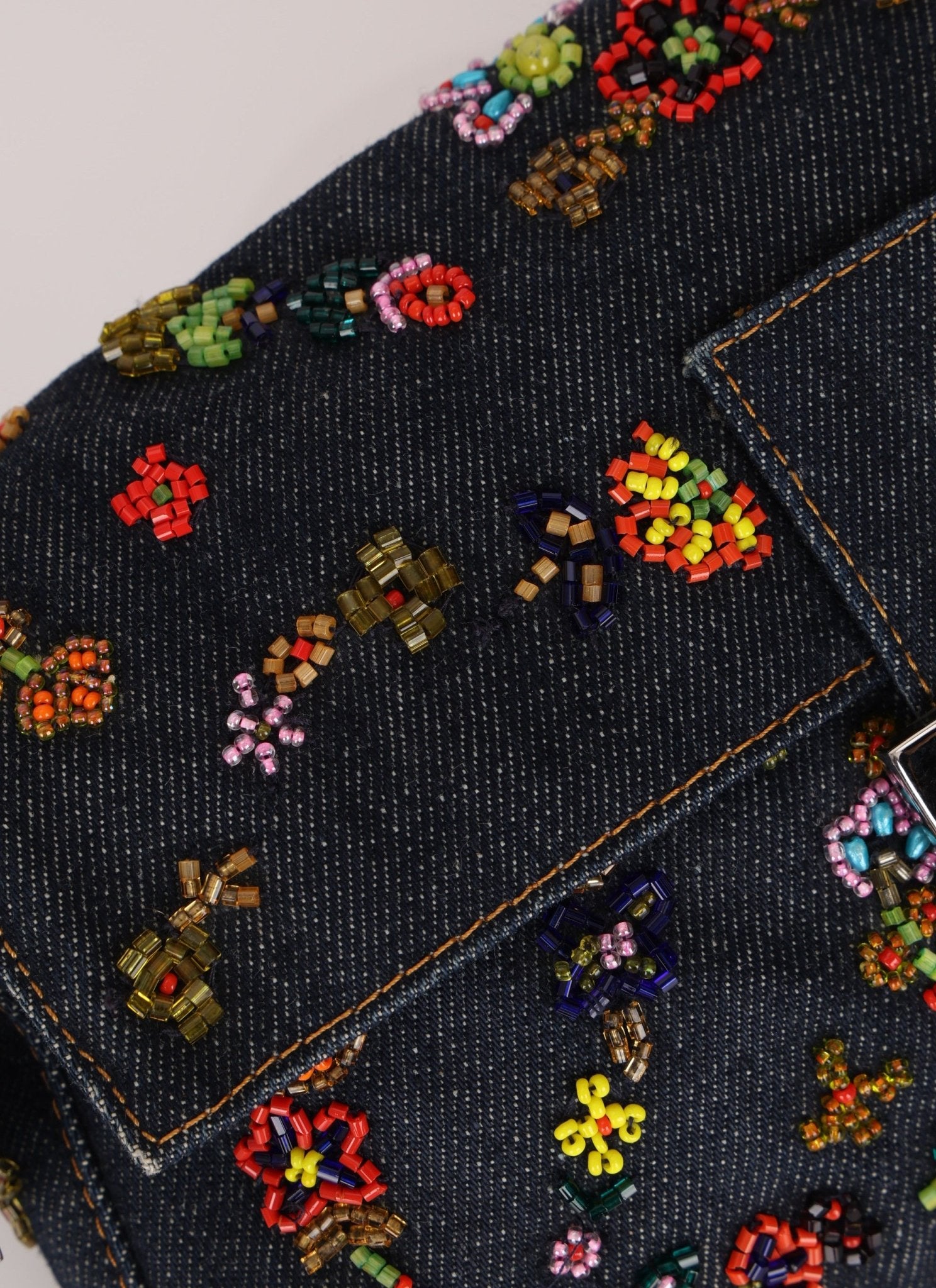 Fendi Denim Floral Beaded Baguette - FashioNica