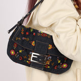 Fendi Denim Floral Beaded Baguette - FashioNica