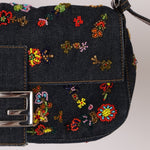 Fendi Denim Floral Beaded Baguette - FashioNica