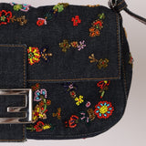 Fendi Denim Floral Beaded Baguette - FashioNica