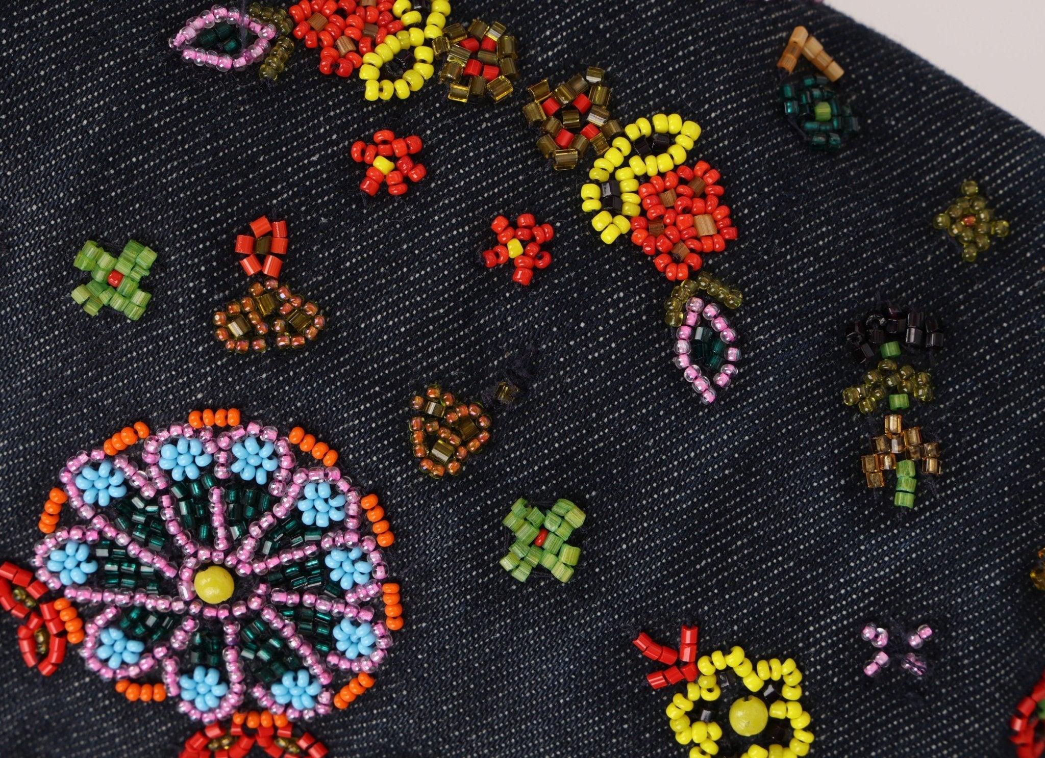 Fendi Denim Floral Beaded Baguette - FashioNica