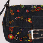Fendi Denim Floral Beaded Baguette - FashioNica