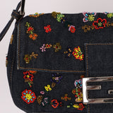 Fendi Denim Floral Beaded Baguette - FashioNica