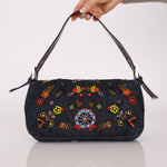 Fendi Denim Floral Beaded Baguette - FashioNica
