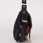Fendi Denim Floral Beaded Baguette - FashioNica
