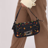 Fendi Denim Floral Beaded Baguette - FashioNica