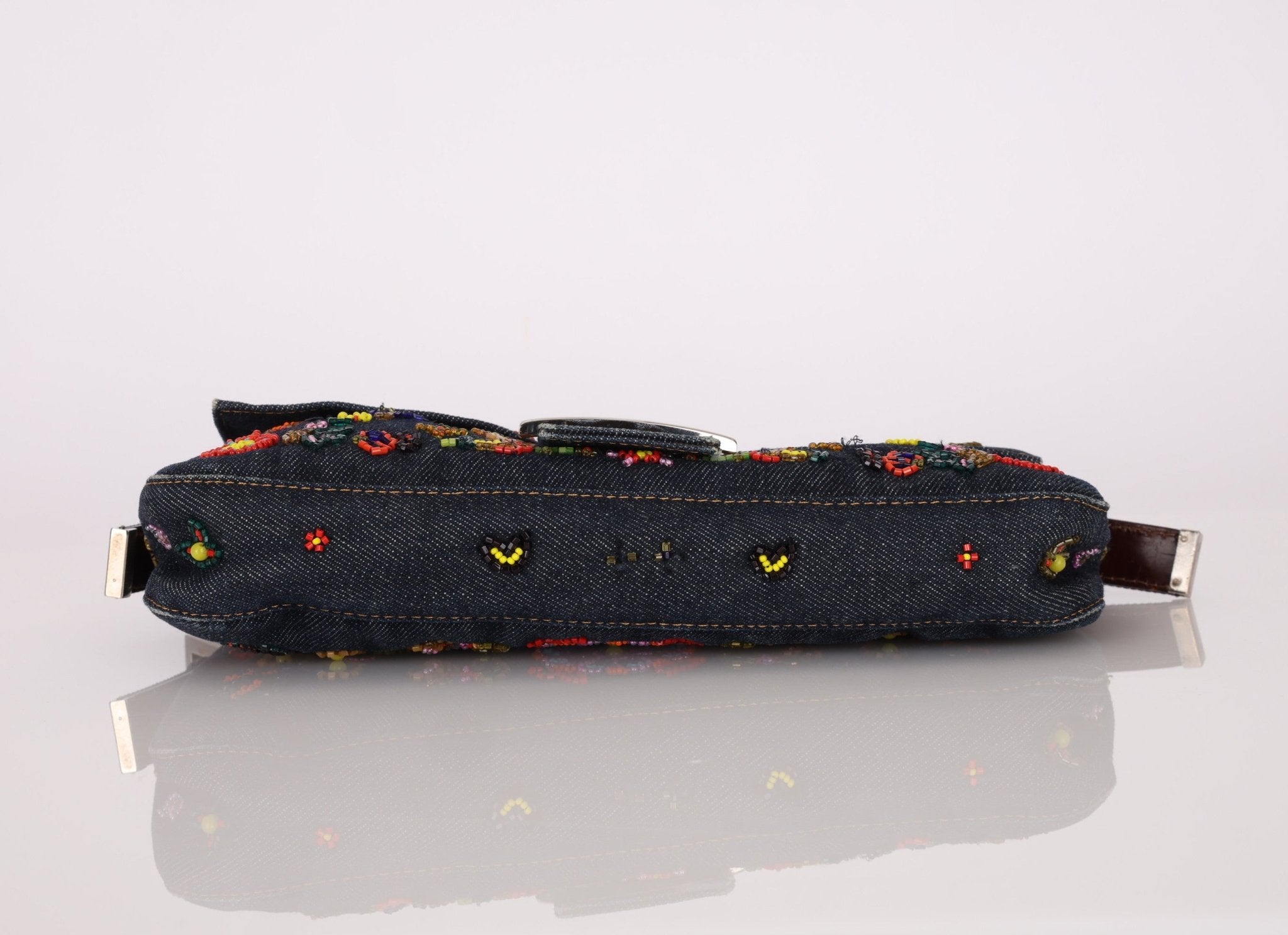 Fendi Denim Floral Beaded Baguette - FashioNica