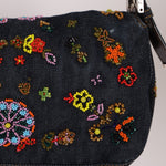 Fendi Denim Floral Beaded Baguette - FashioNica