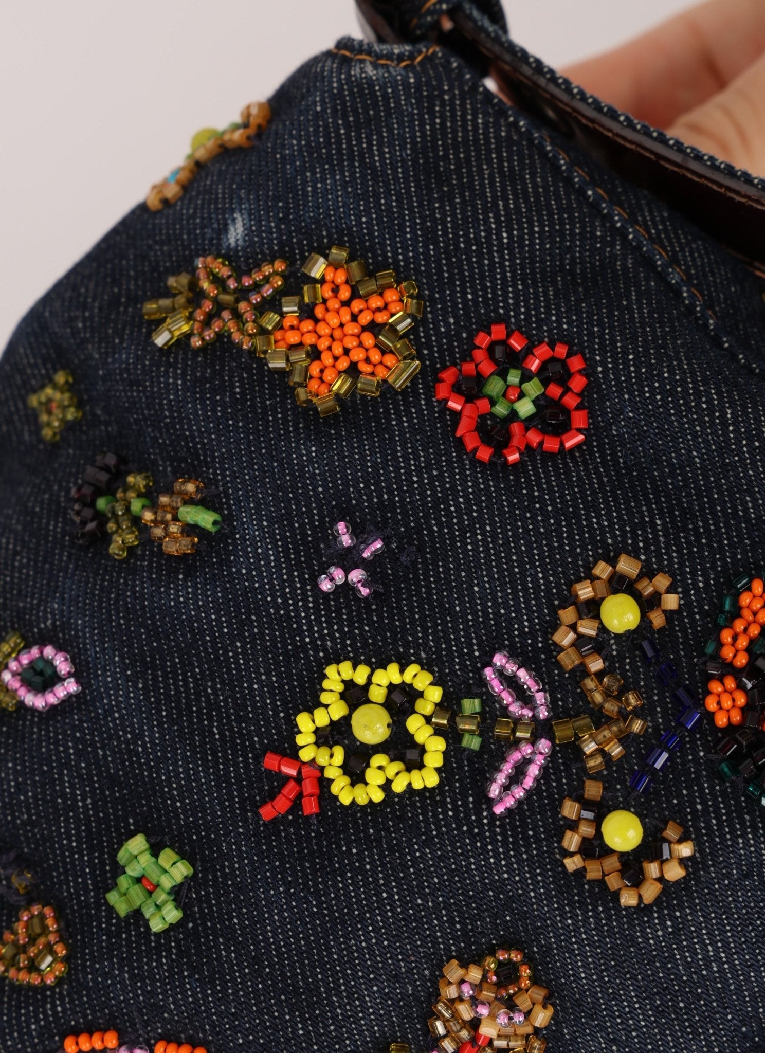 Fendi Denim Floral Beaded Baguette - FashioNica