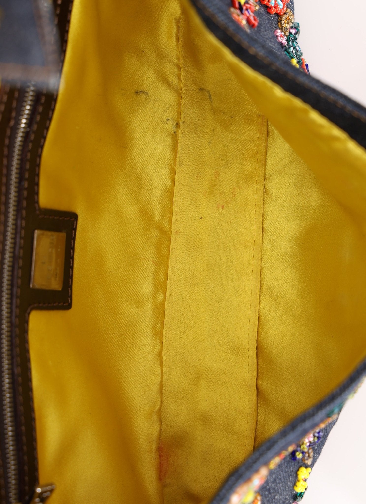 Fendi Denim Floral Beaded Baguette - FashioNica