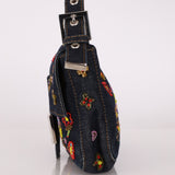 Fendi Denim Floral Beaded Baguette - FashioNica