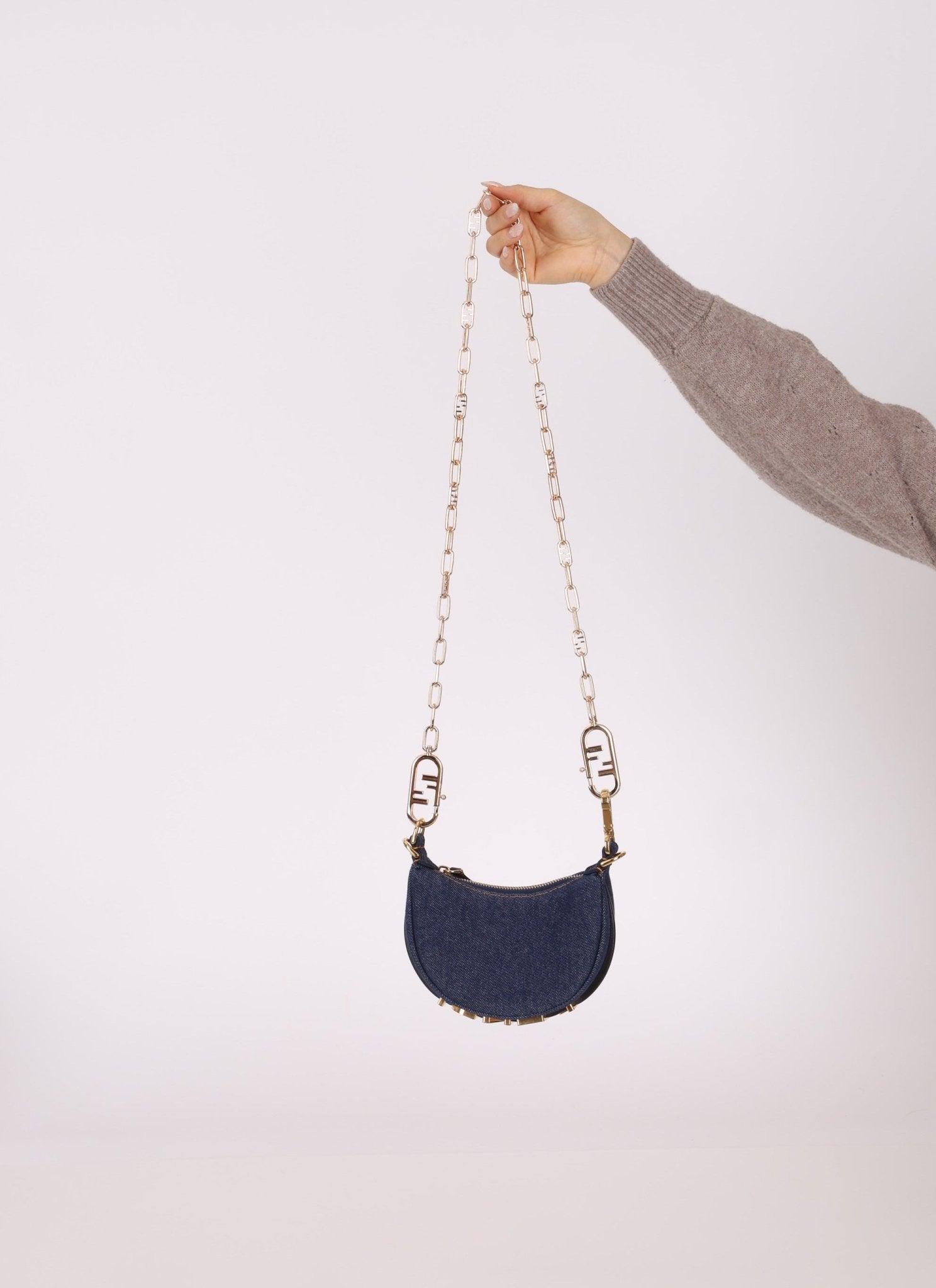 Fendi Denim Nano Fendigraphy with Fendi O'Lock Chain - FashioNica