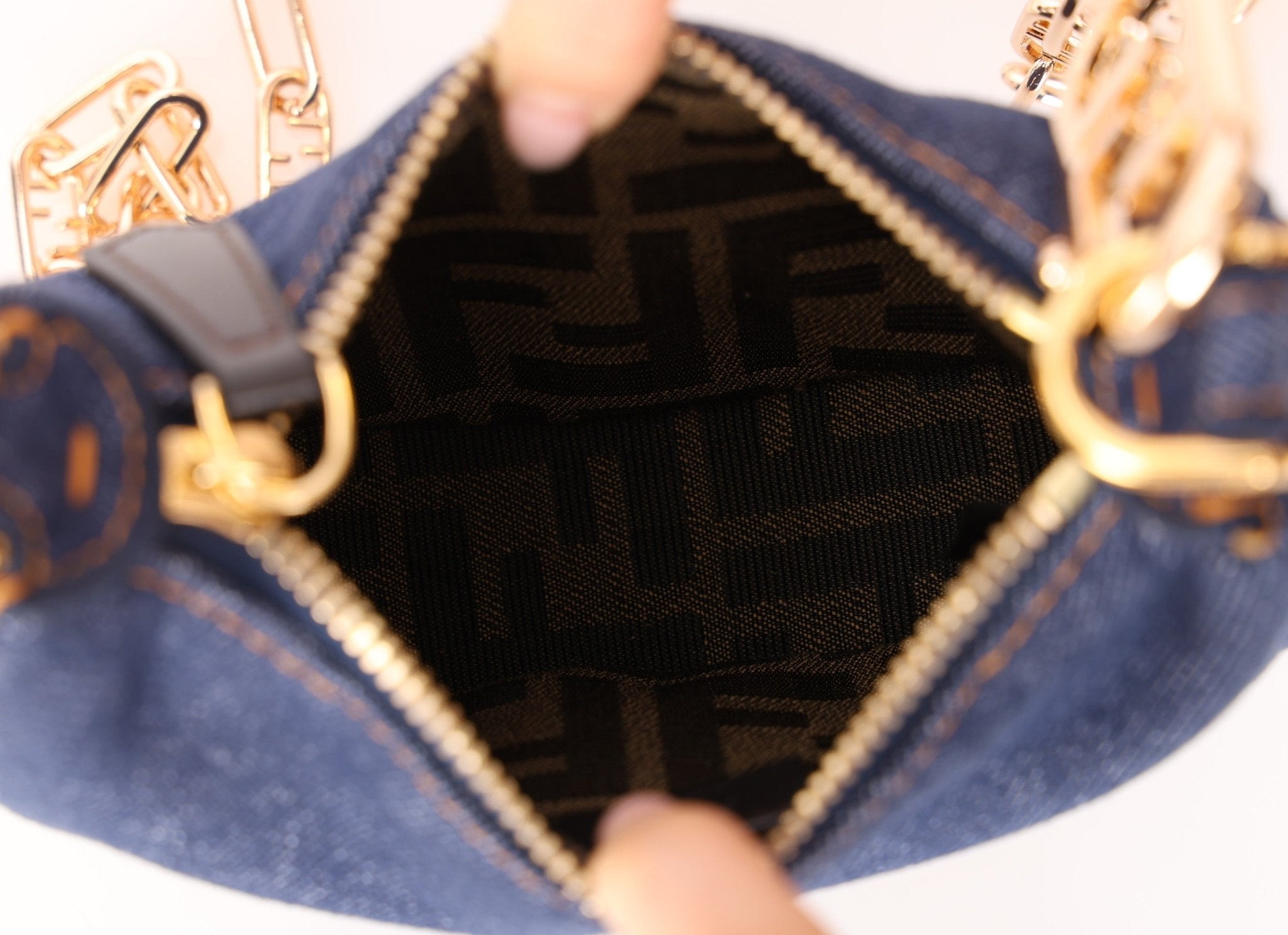 Fendi Denim Nano Fendigraphy with Fendi O'Lock Chain - FashioNica