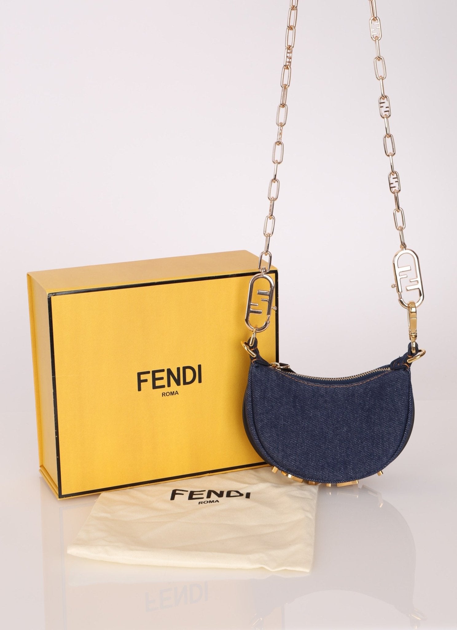 Fendi Denim Nano Fendigraphy with Fendi O'Lock Chain - FashioNica
