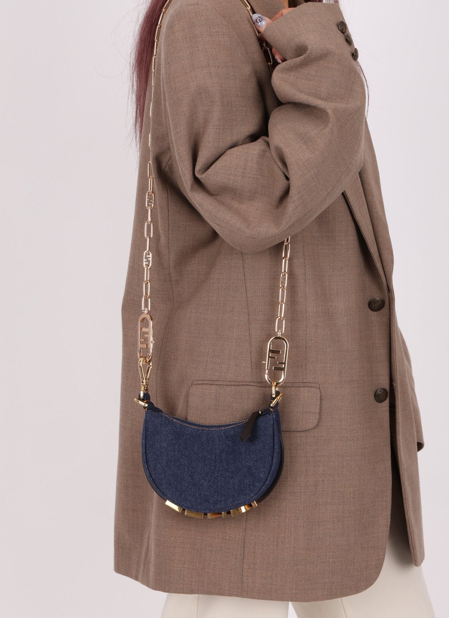 Fendi Denim Nano Fendigraphy with Fendi O'Lock Chain - FashioNica