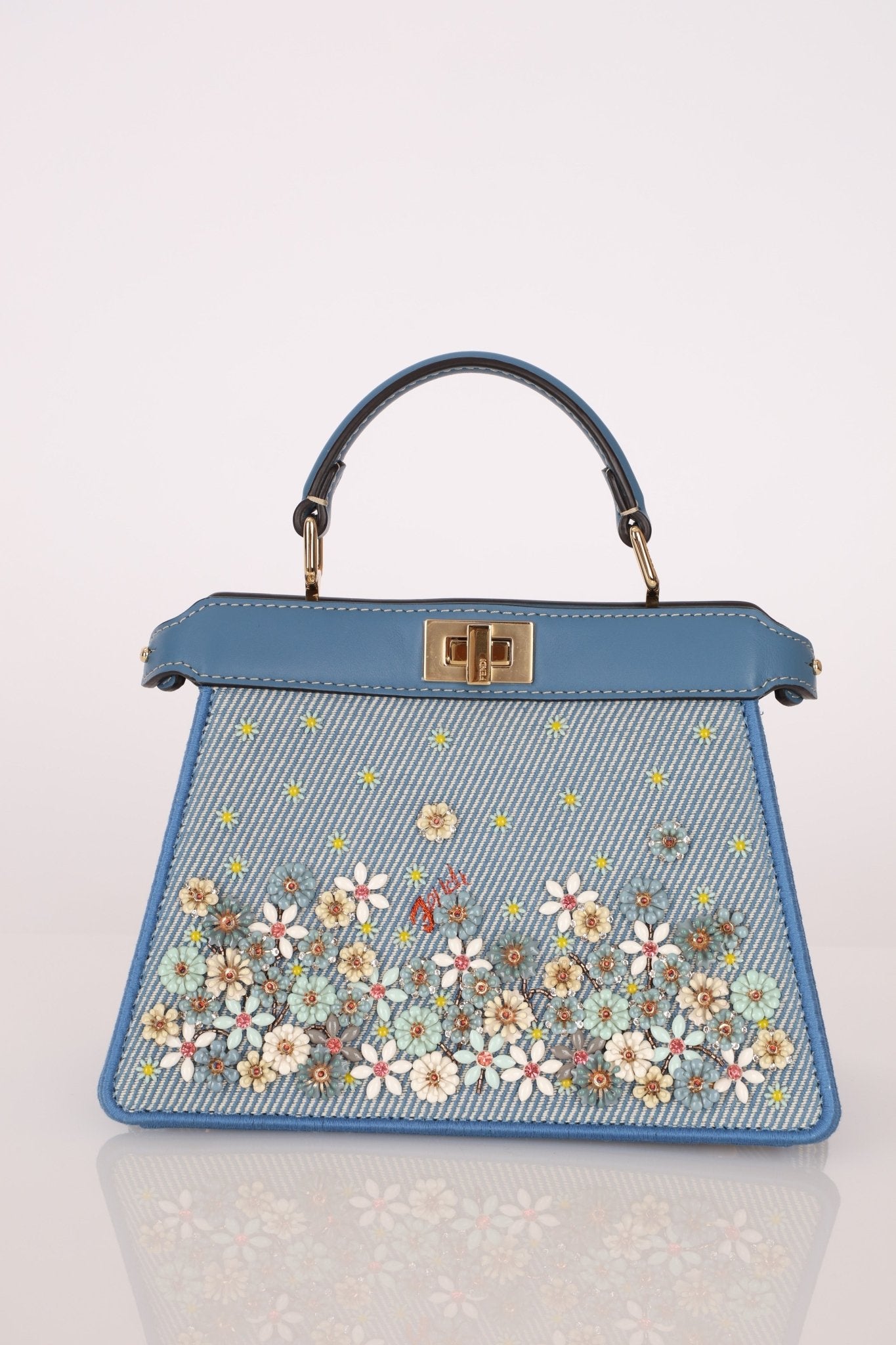 Fendi Floral Beaded Denim ISeeU Petite Peekaboo - FashioNica