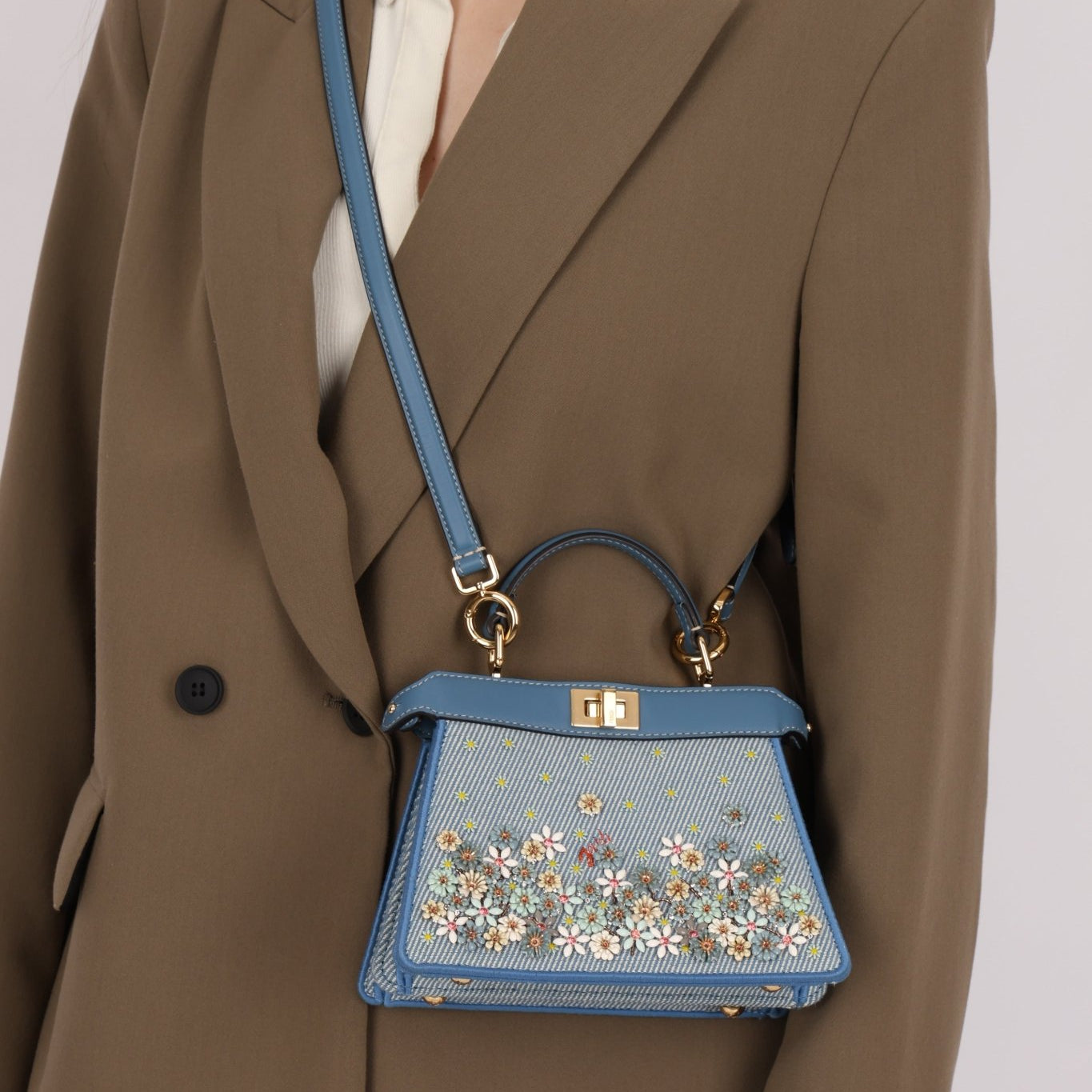 Fendi Floral Beaded Denim ISeeU Petite Peekaboo - FashioNica