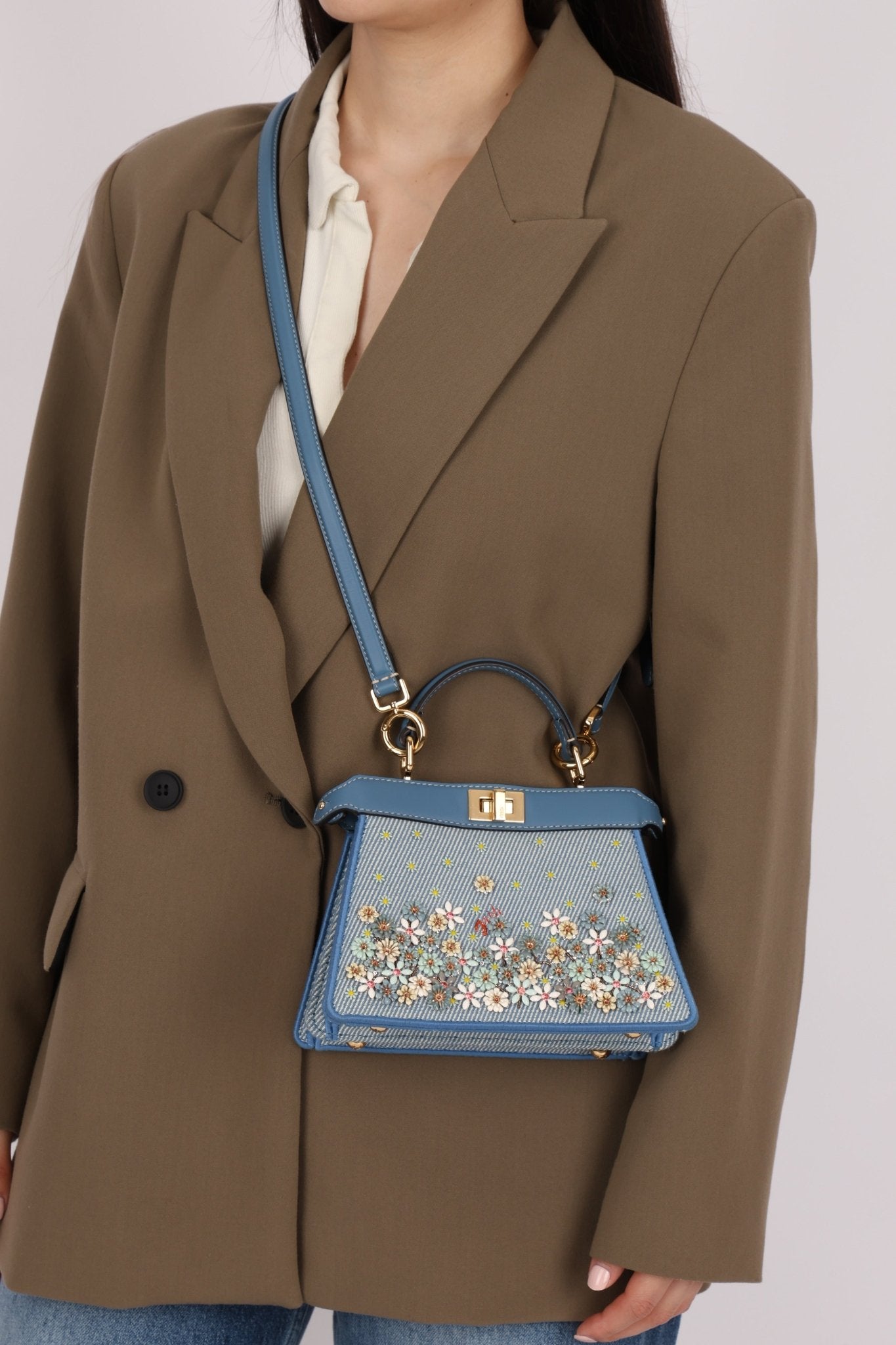 Fendi Floral Beaded Denim ISeeU Petite Peekaboo - FashioNica