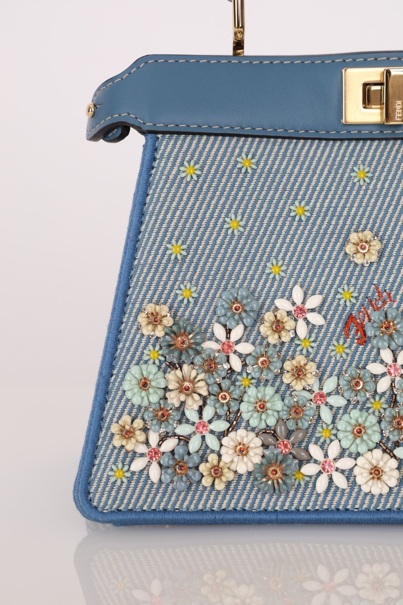 Fendi Floral Beaded Denim ISeeU Petite Peekaboo - FashioNica