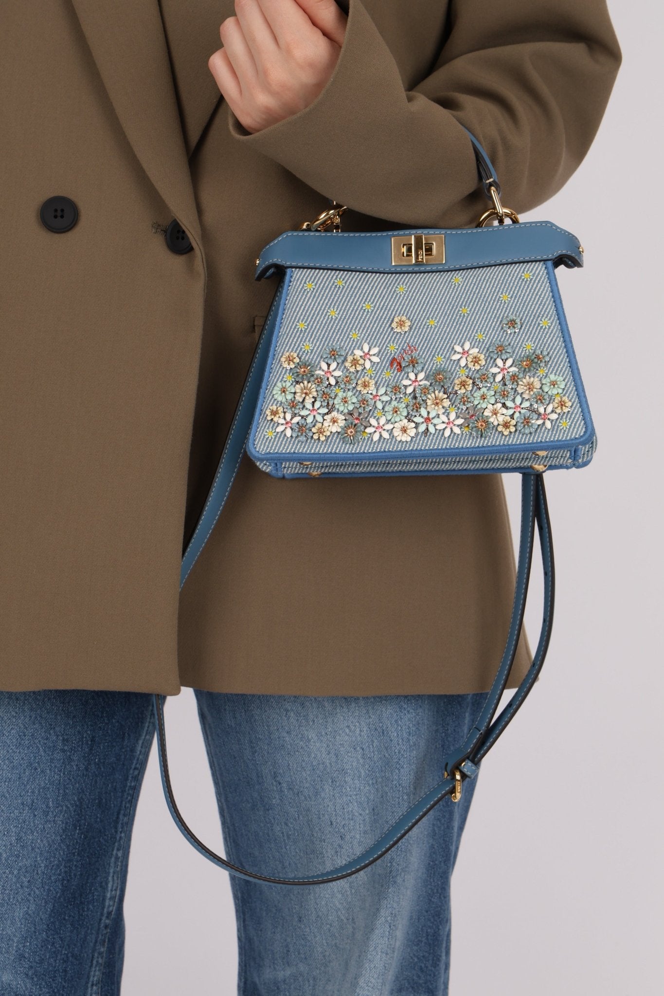 Fendi Floral Beaded Denim ISeeU Petite Peekaboo - FashioNica