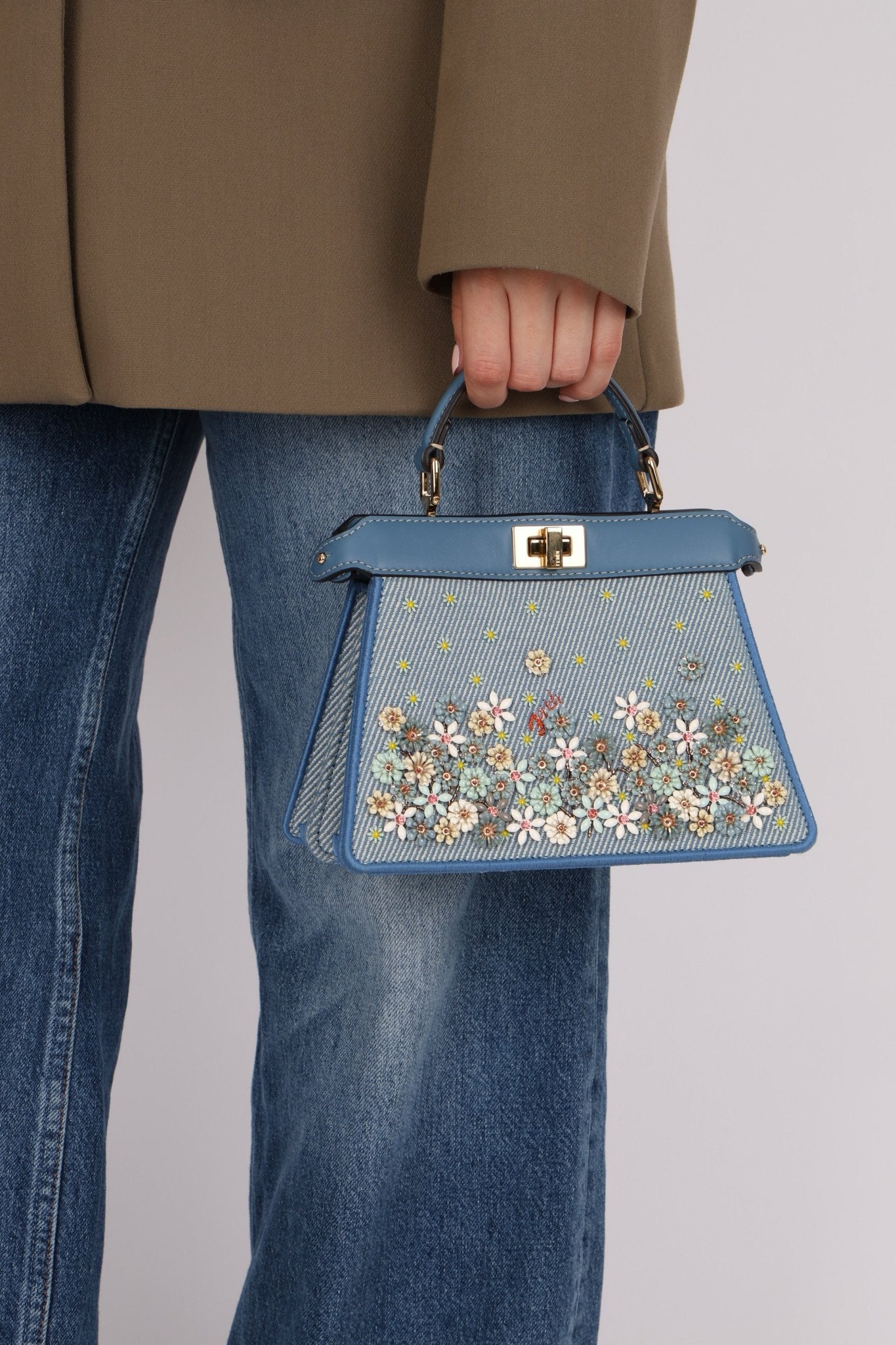 Fendi Floral Beaded Denim ISeeU Petite Peekaboo - FashioNica