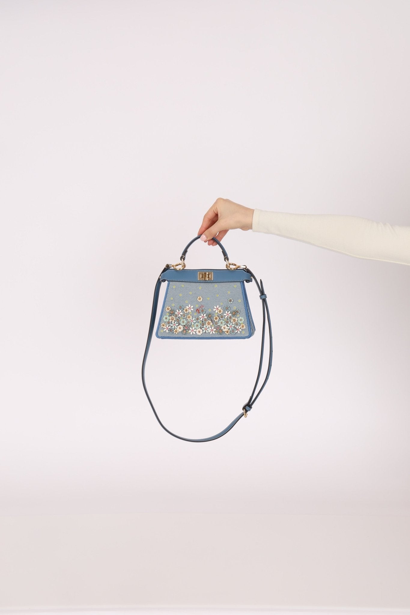 Fendi Floral Beaded Denim ISeeU Petite Peekaboo - FashioNica