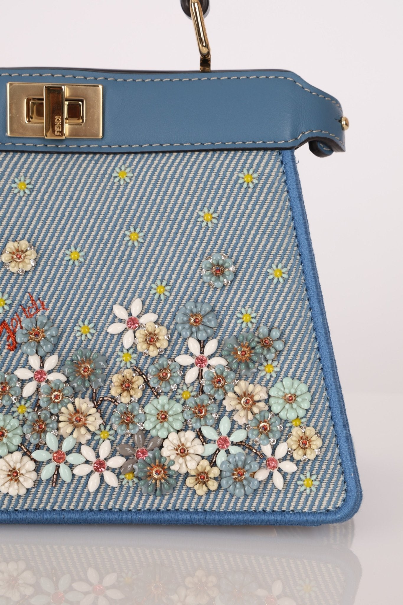 Fendi Floral Beaded Denim ISeeU Petite Peekaboo - FashioNica
