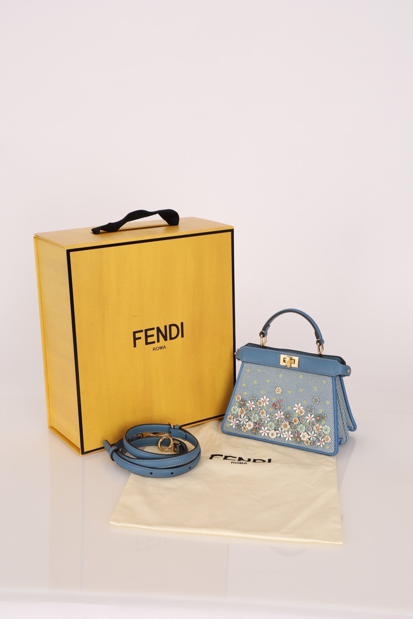 Fendi Floral Beaded Denim ISeeU Petite Peekaboo - FashioNica