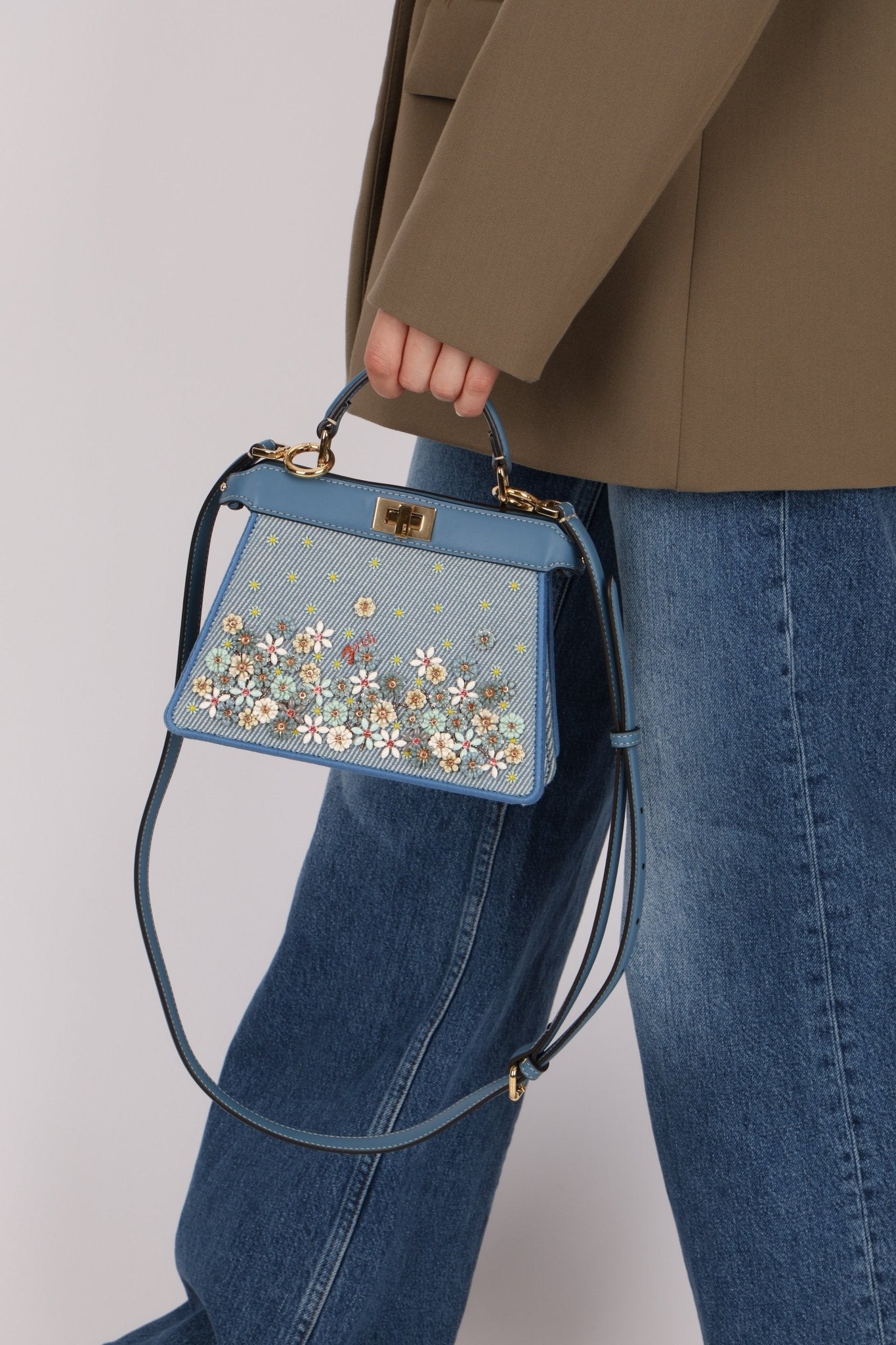 Fendi Floral Beaded Denim ISeeU Petite Peekaboo - FashioNica