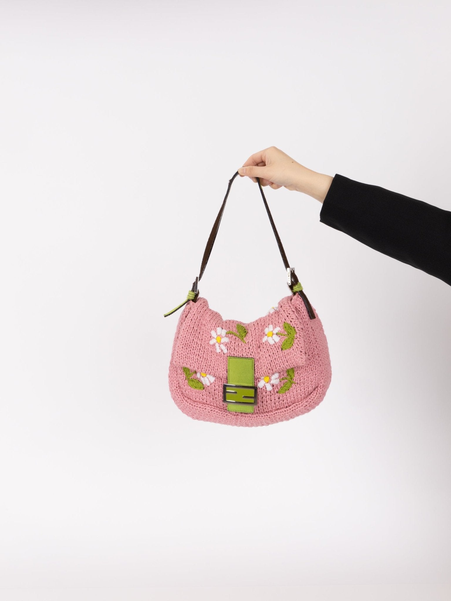 Fendi Floral Knit and Pony Hair Mamma Baguette - FashioNica