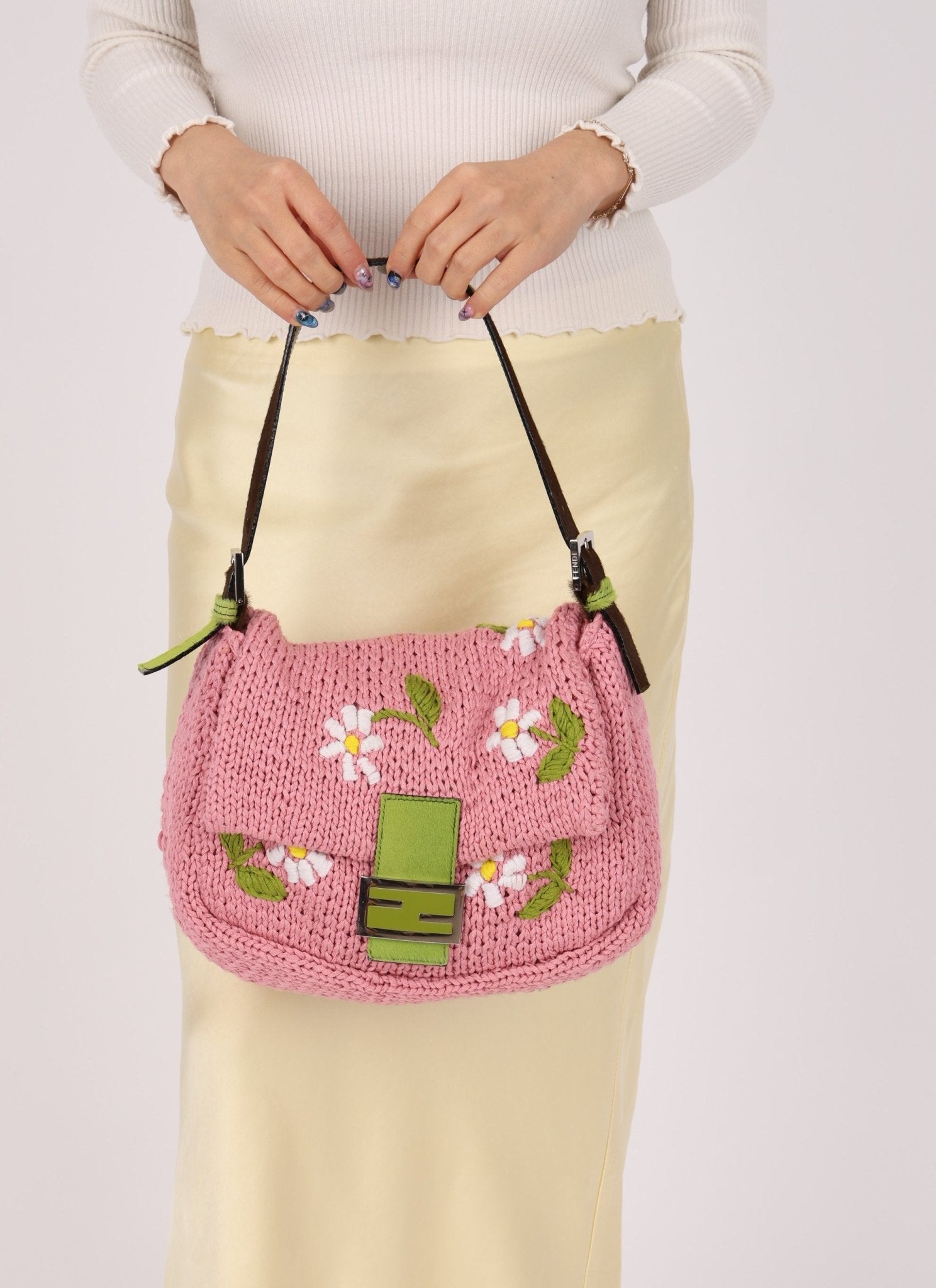 Fendi Floral Knit and Pony Hair Mamma Baguette - FashioNica