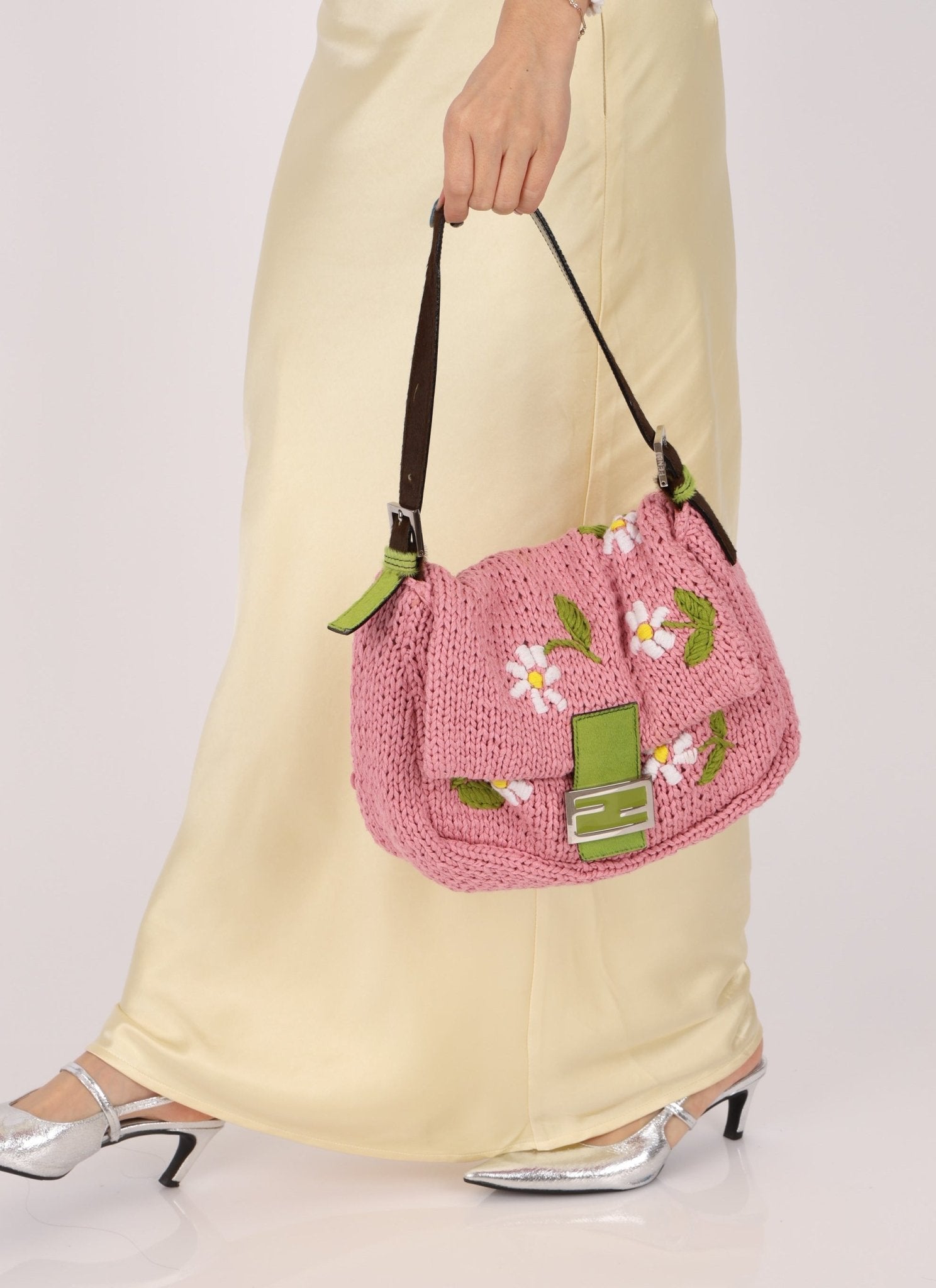 Fendi Floral Knit and Pony Hair Mamma Baguette - FashioNica