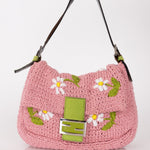 Fendi Floral Knit and Pony Hair Mamma Baguette - FashioNica