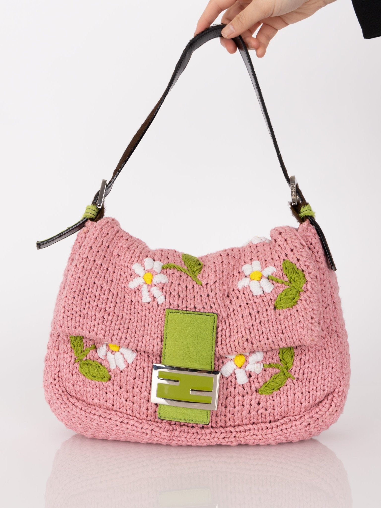 Fendi Floral Knit and Pony Hair Mamma Baguette - FashioNica