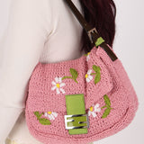 Fendi Floral Knit and Pony Hair Mamma Baguette - FashioNica