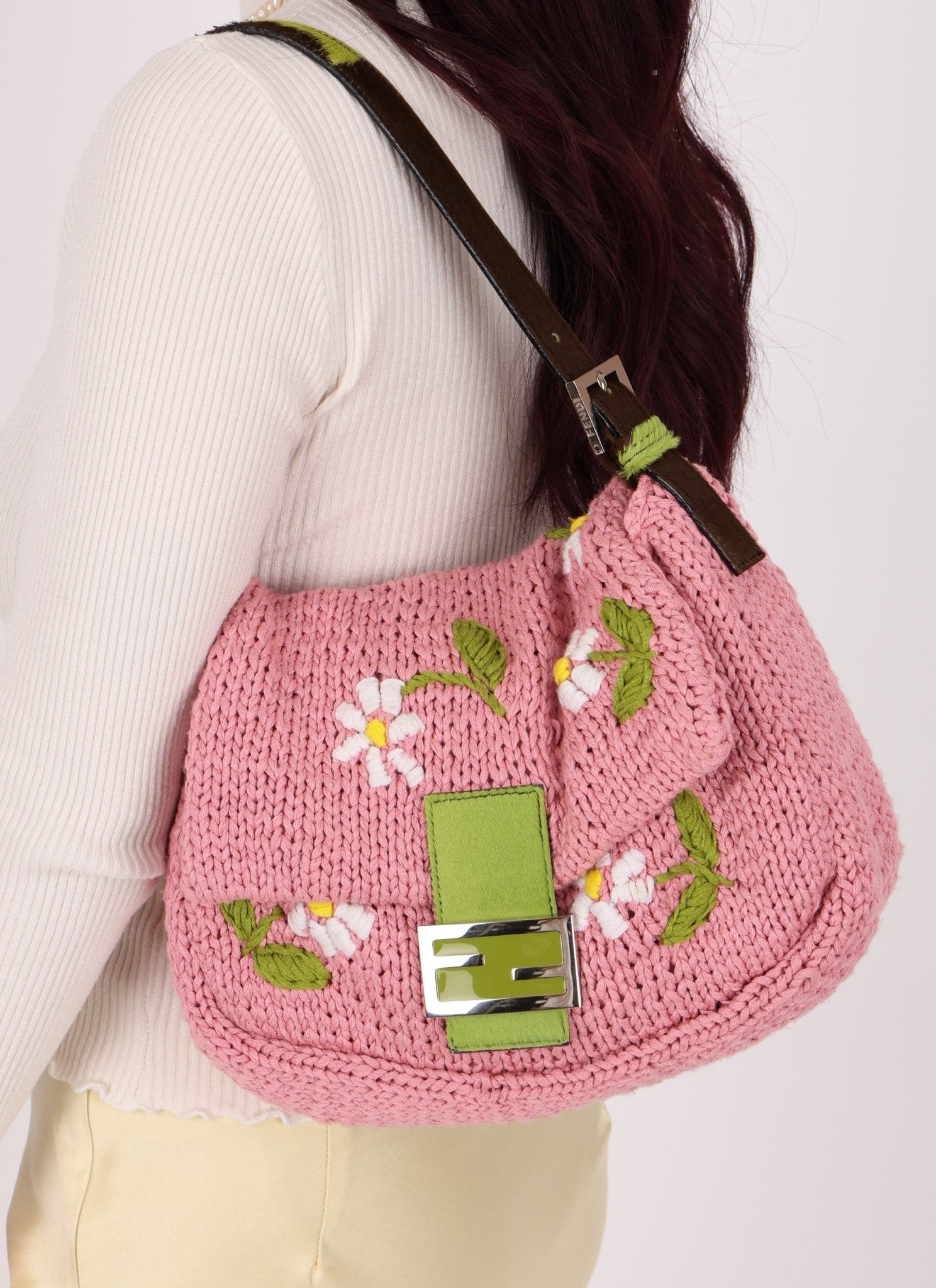 Fendi Floral Knit and Pony Hair Mamma Baguette - FashioNica