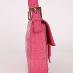 Fendi Fuchsia Logo Lambskin Embossed Baguette - FashioNica
